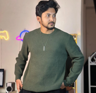 Forest Green Oversized Round Neck Sweater_img_2