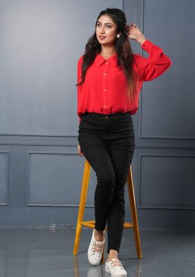 Elegant Red Pearl Button Top charming collar design_img_1