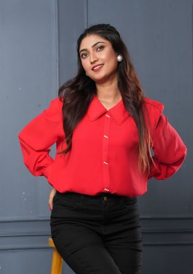 Elegant Red Pearl Button Top charming collar design_img_2