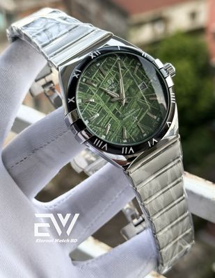 OMEGA GREEN CHECK DIAL BLACK BEZEL SILVER BODY_img_0