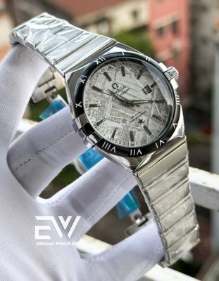 OMEGA WHITE CHECK DIAL BLACK BEZEL SILVER BODY_img_0