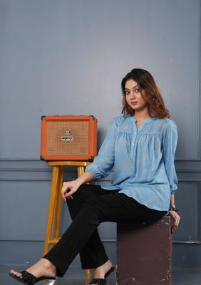 Light Blue Casual Printed Women's Shirt_img_0
