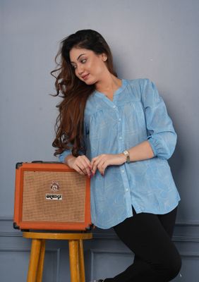 Light Blue Casual Printed Women's Shirt_img_2
