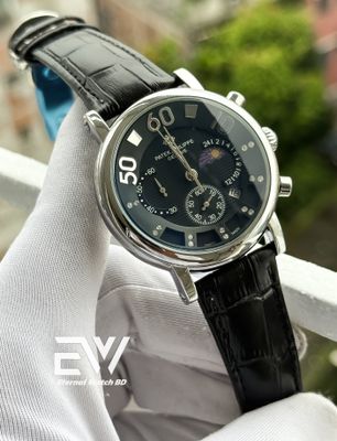 PATEK PHILLIPE BLACK DIAL SILVER CASE BLACK BELT_img_0