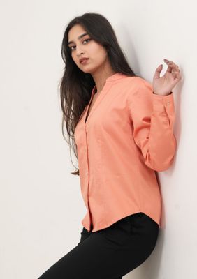 Peach Mandarin Collar Button-Down Shirt_img_0