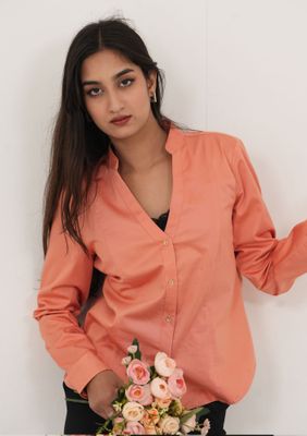 Peach Mandarin Collar Button-Down Shirt_img_2