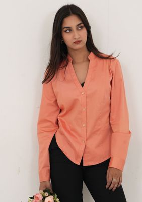 Peach Mandarin Collar Button-Down Shirt_img_3