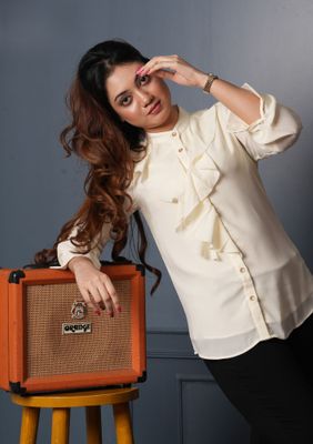 Elegant Ruffle Front Cream Shirt_img_1