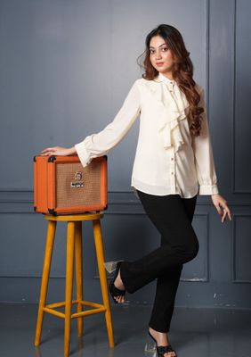 Elegant Ruffle Front Cream Shirt_img_2