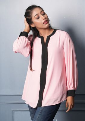 Pink and Black Contrast Long Sleeve Top_img_0