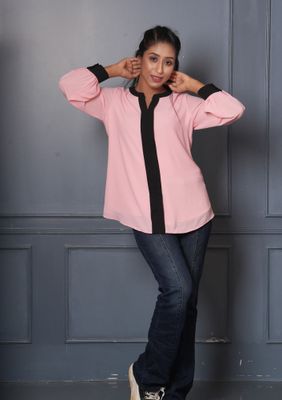 Pink and Black Contrast Long Sleeve Top_img_1