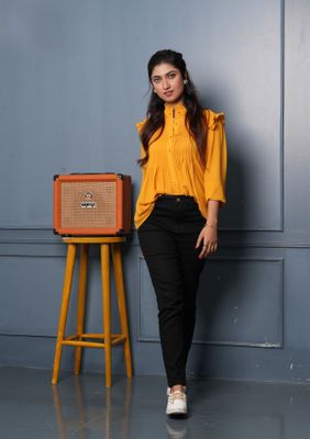 Stylish Mustard Yellow Ruffle Sleeve Top_img_0