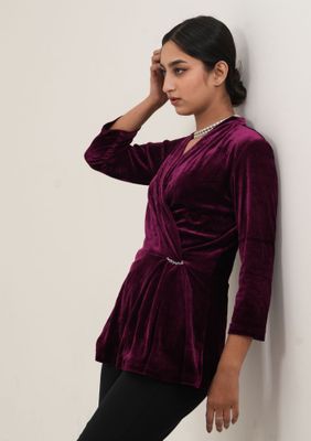 Plum Velvet Wrap Top with Chain Detail – Elegant Partywear_img_1