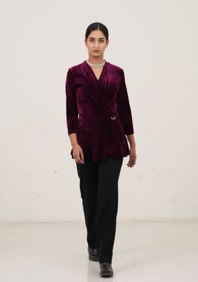 Plum Velvet Wrap Top with Chain Detail – Elegant Partywear_img_2