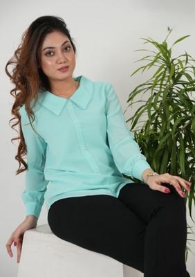 Mint Green Pearl Button Women's Top_img_0