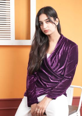 Purple Velvet Wrap Top - Elegant & Comfortable_img_3
