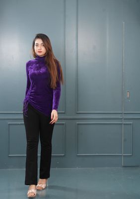 Purple Velvet High Neck Top_img_1