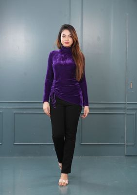 Purple Velvet High Neck Top_img_2