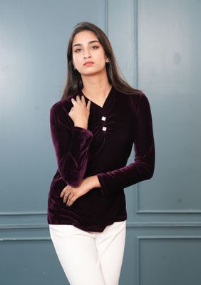 Velvet Maroon Top-Elegant Winter Look_img_1