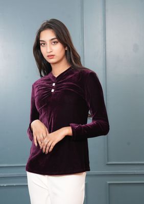Velvet Maroon Top-Elegant Winter Look_img_0