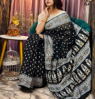 হাফ সিল্কে স্ক্রিন প্রিন্ট কাজ করা শাড়ি_img_6