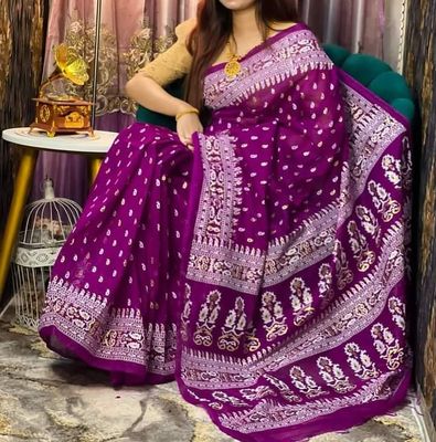 হাফ সিল্কে স্ক্রিন প্রিন্ট কাজ করা শাড়ি_img_7