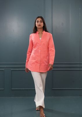 Coral Pink Cotton Long Shirt_img_1