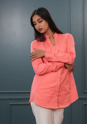 Coral Pink Cotton Long Shirt_img_2