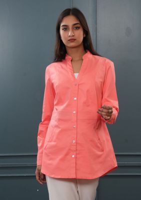 Coral Pink Cotton Long Shirt_img_0