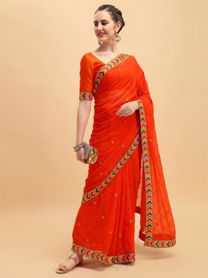 ব্লাউজ পিস সহ এমব্রয়ডারি জর্জেট শাড়ী_img_1