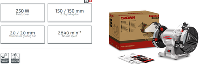 CROWN 6" Professional Bench Grinder, 250W, 150mm, 32mm; Model: CT13546L_img_1