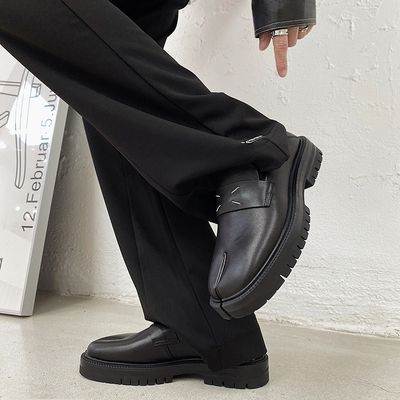 Loafer shoes for men leather thick soled low cut toe shoes_img_0