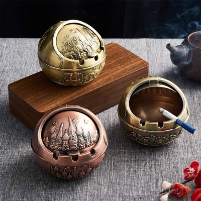 Ashtray Vintage Embossed Dubai Style Smoking Tray Holder Cigarette Ashtray Lid Tabletop Home Decorations_img_1