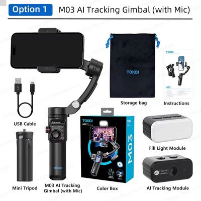 TOKQI M03 Handheld Gimbal 3-Axis AI Tracking Stabilizer with Wireless Microphone for Smartphones Shooting Vlog, with Fill Light_img_3