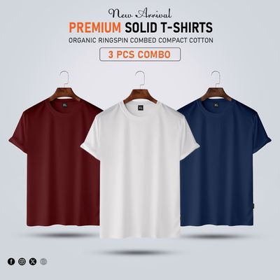 3 pcs Premium Solid T-Shirt Combo Offer_img_1