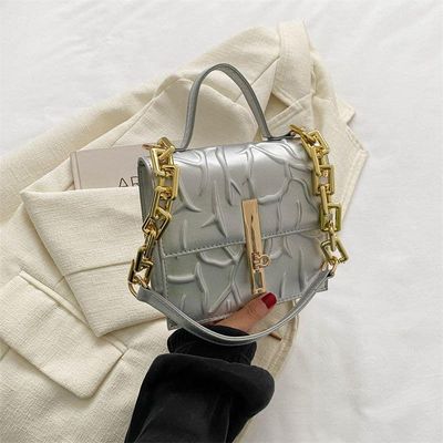 Women’s Fashion Flap Lock Square Chain Shoulder Bag – Elegant Crocodile Pattern Tote Bag | Plain Color Flip Cover Design_img_7