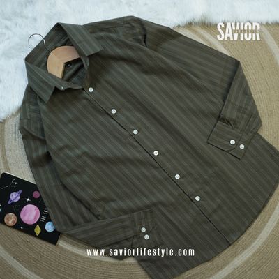 Deep Olive Stripe - Old Money Full Sleeve Shirt_img_1