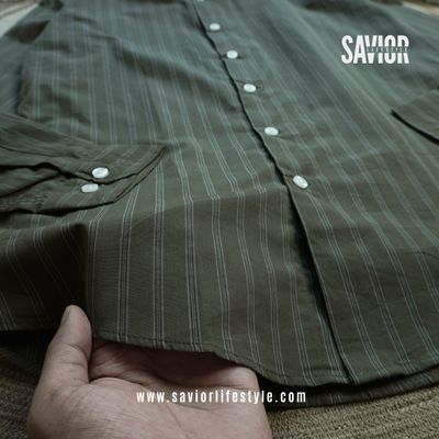 Deep Olive Stripe - Old Money Full Sleeve Shirt_img_2