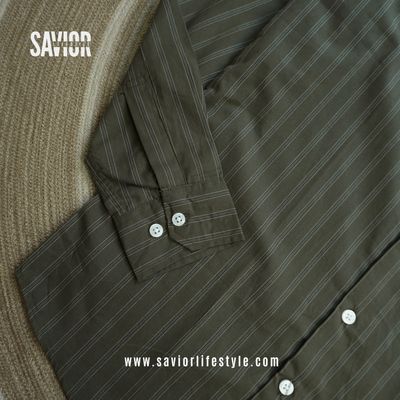 Deep Olive Stripe - Old Money Full Sleeve Shirt_img_3