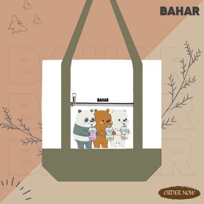 Canvas Tote Bag with Outside Pocket Exclusive Design Shopping Bag /College University Bag, Tote Bag with Zipper._img_0