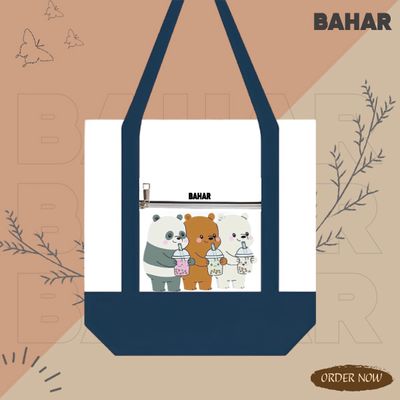 Canvas Tote Bag with Outside Pocket Exclusive Design Shopping Bag /College University Bag, Tote Bag with Zipper._img_2