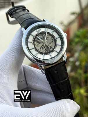 ARMANI AUTOMATIC BLACK BELT SILVER CASE WHITE DIAL BLACK RING DIGIT_img_0