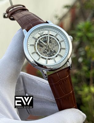 ARMANI AUTOMATIC BROWN BELT SILVER CASE WHITE DIAL_img_0