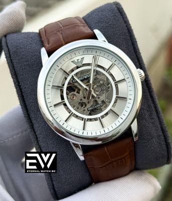 ARMANI AUTOMATIC BROWN BELT SILVER CASE WHITE DIAL_img_1