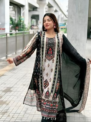 Georgette Digital Print & Mirror Work Dress Set_img_4