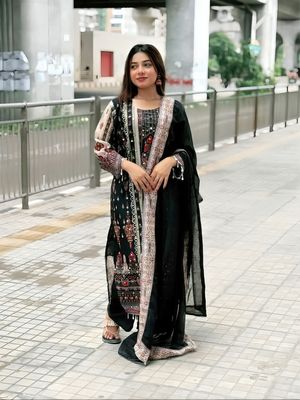 Georgette Digital Print & Mirror Work Dress Set_img_0