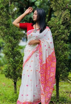 প্রিমিয়াম রেশম সিল্ক শাড়ি স্কিন প্রিন্ট এর কাজ করা ব্লাউজ পিস সহ_img_3