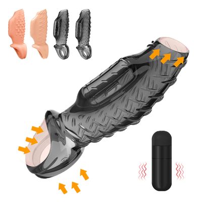 Cock Sleeve Soft TPE Male Delay Ejaculation Penis Vibrating Ring Sex Toys For Men Couples Enlargement Extender Chastity Device_img_0