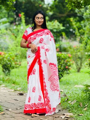 পুজো স্পেশাল প্রিমিয়াম রেশম সিল্ক শাড়ি স্কিন প্রিন্ট এর কাজ করা ব্লাউজ পিস সহ_img_2