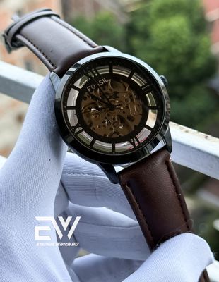 FOSSIL AUTOMATIC CHOCOLATE BELT BLACK DIAL BLACK CASE_img_0